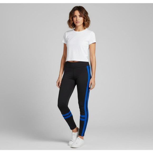 Jessica Simpson Black Blue Stripe Stretch Active Colorblock Leggings Plus 2X - Picture 1 of 8